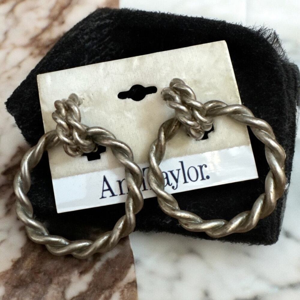 Vintage ANN TAYLOR Large Silver Hoop Braid Twist Earrings
